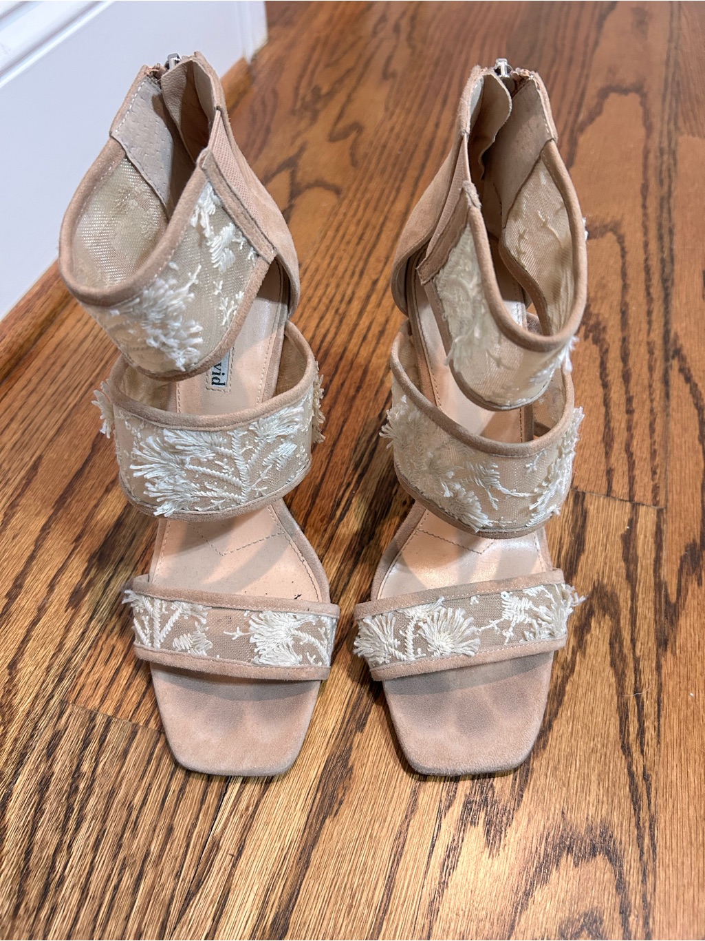 Charles David Beige Embroidered Strappy Heels